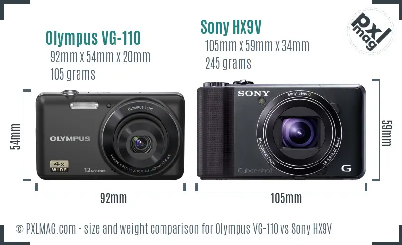 Olympus VG-110 vs Sony HX9V size comparison