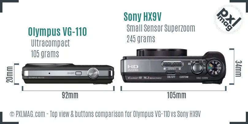 Olympus VG-110 vs Sony HX9V top view buttons comparison