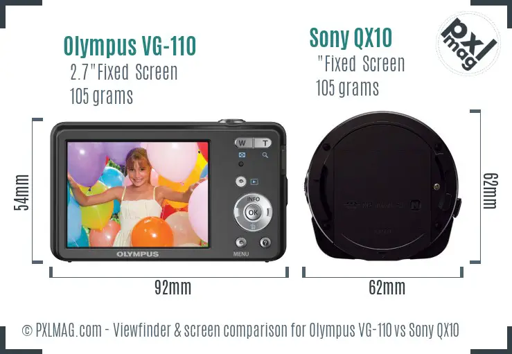 Olympus VG-110 vs Sony QX10 Screen and Viewfinder comparison
