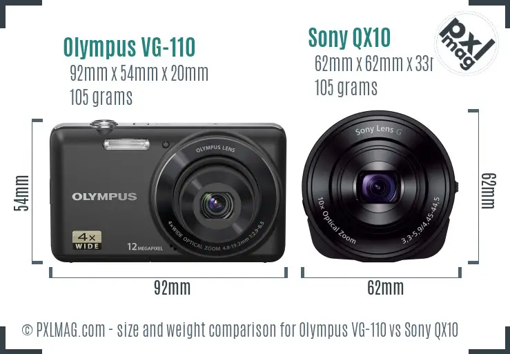 Olympus VG-110 vs Sony QX10 size comparison