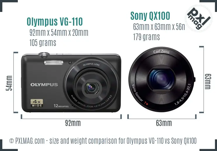 Olympus VG-110 vs Sony QX100 size comparison