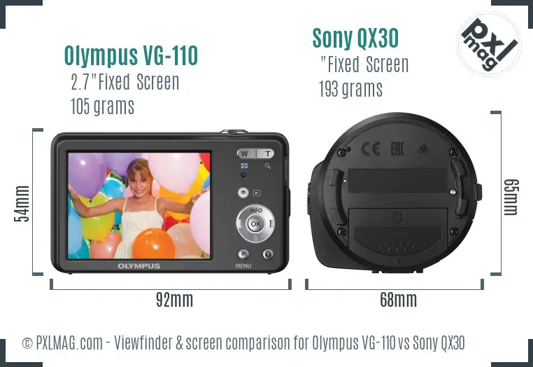 Olympus VG-110 vs Sony QX30 Screen and Viewfinder comparison
