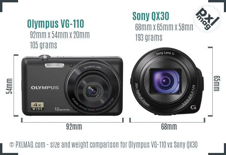 Olympus VG-110 vs Sony QX30 size comparison