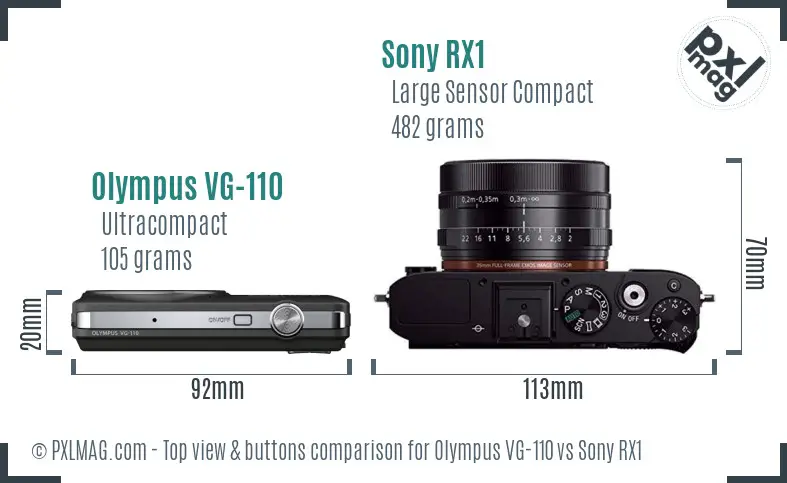 Olympus VG-110 vs Sony RX1 top view buttons comparison