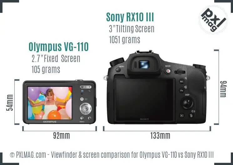 Olympus VG-110 vs Sony RX10 III Screen and Viewfinder comparison