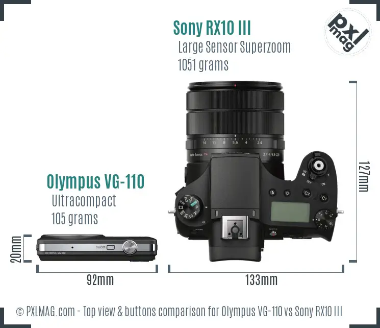Olympus VG-110 vs Sony RX10 III top view buttons comparison