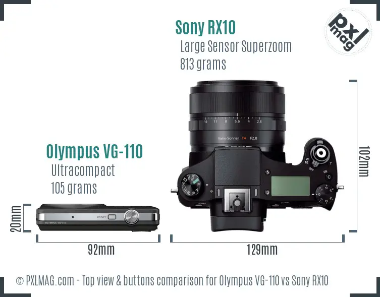 Olympus VG-110 vs Sony RX10 top view buttons comparison