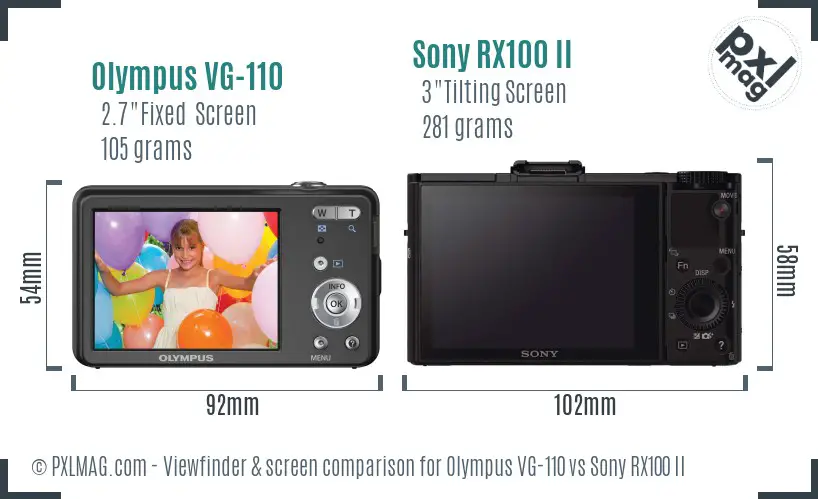 Olympus VG-110 vs Sony RX100 II Screen and Viewfinder comparison