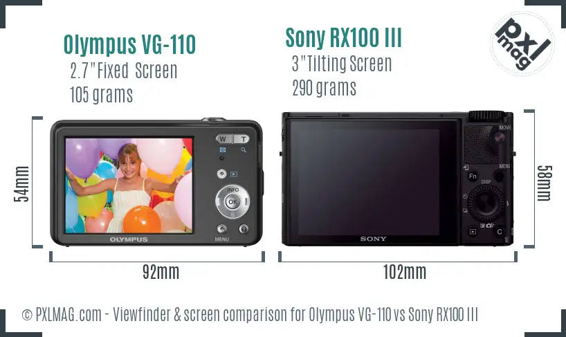 Olympus VG-110 vs Sony RX100 III Screen and Viewfinder comparison