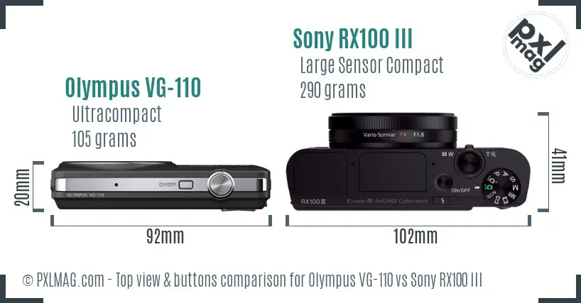 Olympus VG-110 vs Sony RX100 III top view buttons comparison