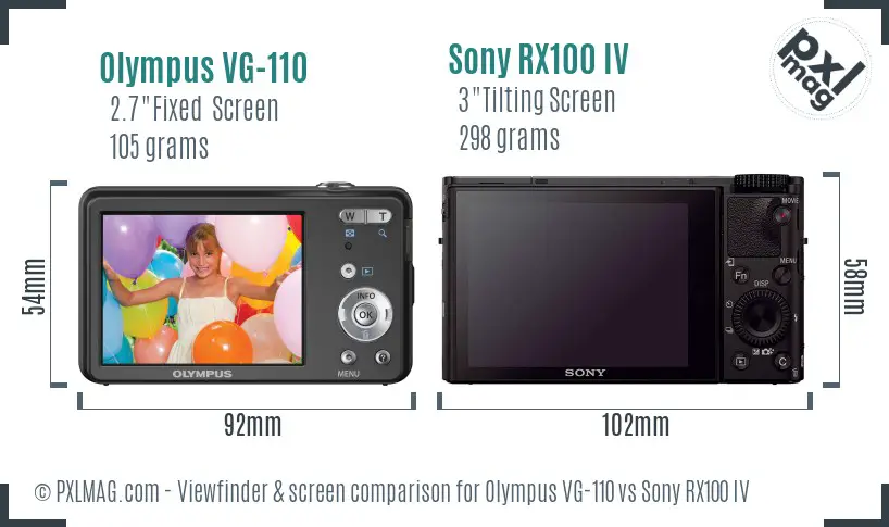 Olympus VG-110 vs Sony RX100 IV Screen and Viewfinder comparison