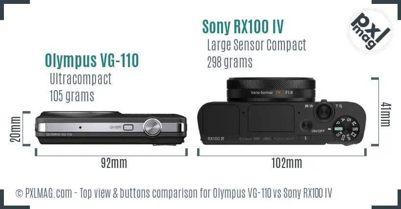 Olympus VG-110 vs Sony RX100 IV top view buttons comparison
