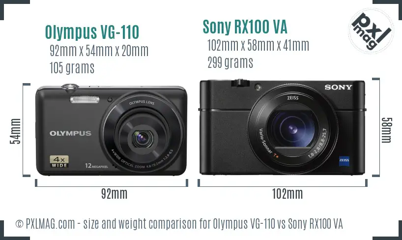 Olympus VG-110 vs Sony RX100 VA size comparison