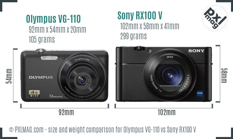 Olympus VG-110 vs Sony RX100 V size comparison