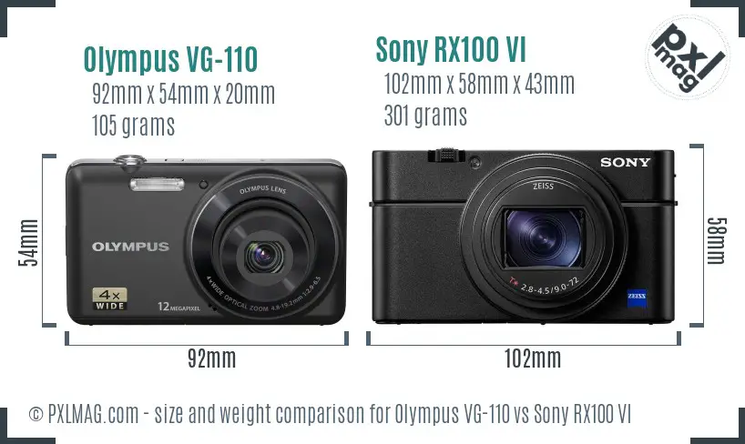 Olympus VG-110 vs Sony RX100 VI size comparison