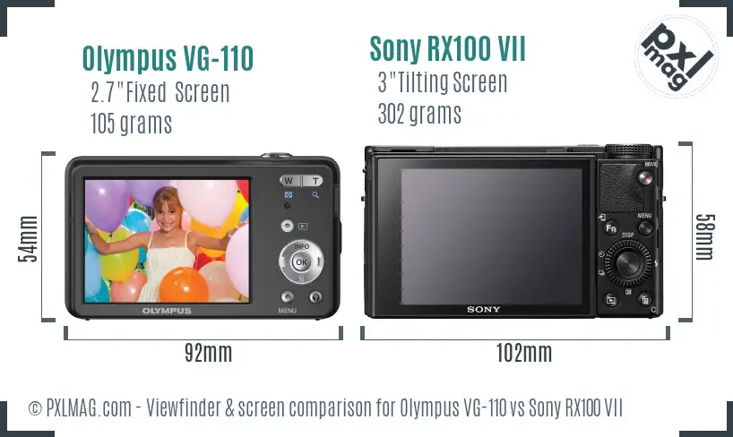 Olympus VG-110 vs Sony RX100 VII Screen and Viewfinder comparison