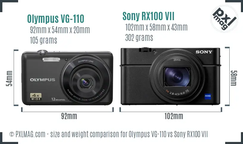 Olympus VG-110 vs Sony RX100 VII size comparison