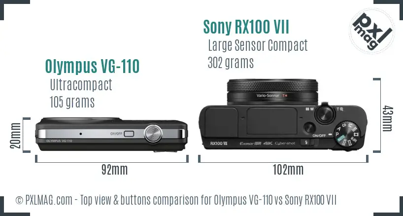 Olympus VG-110 vs Sony RX100 VII top view buttons comparison
