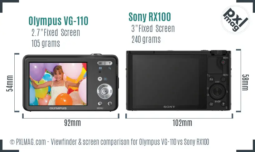 Olympus VG-110 vs Sony RX100 Screen and Viewfinder comparison