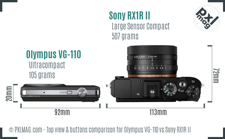 Olympus VG-110 vs Sony RX1R II top view buttons comparison