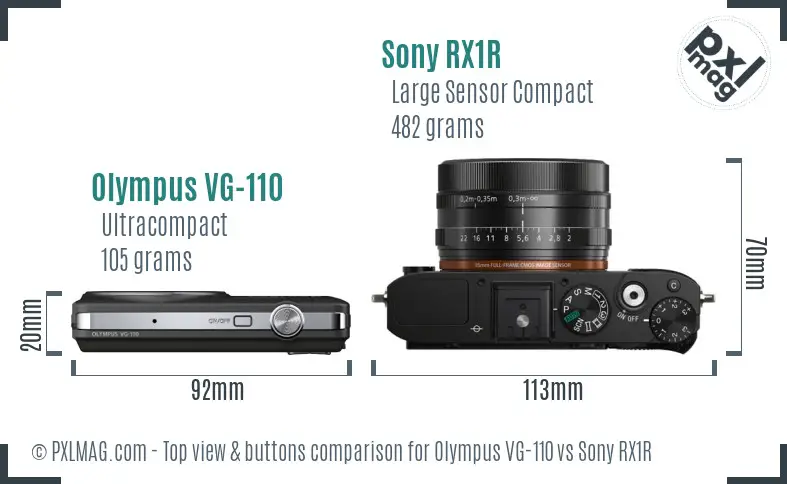 Olympus VG-110 vs Sony RX1R top view buttons comparison