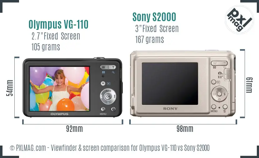 Olympus VG-110 vs Sony S2000 Screen and Viewfinder comparison