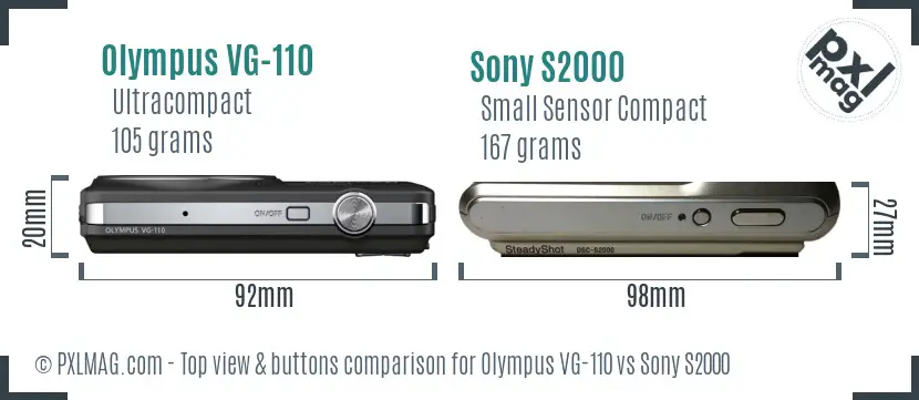 Olympus VG-110 vs Sony S2000 top view buttons comparison