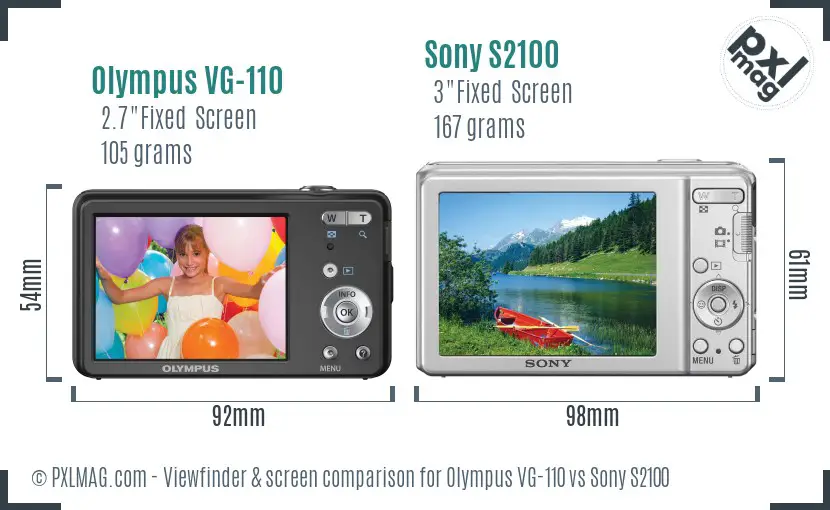 Olympus VG-110 vs Sony S2100 Screen and Viewfinder comparison