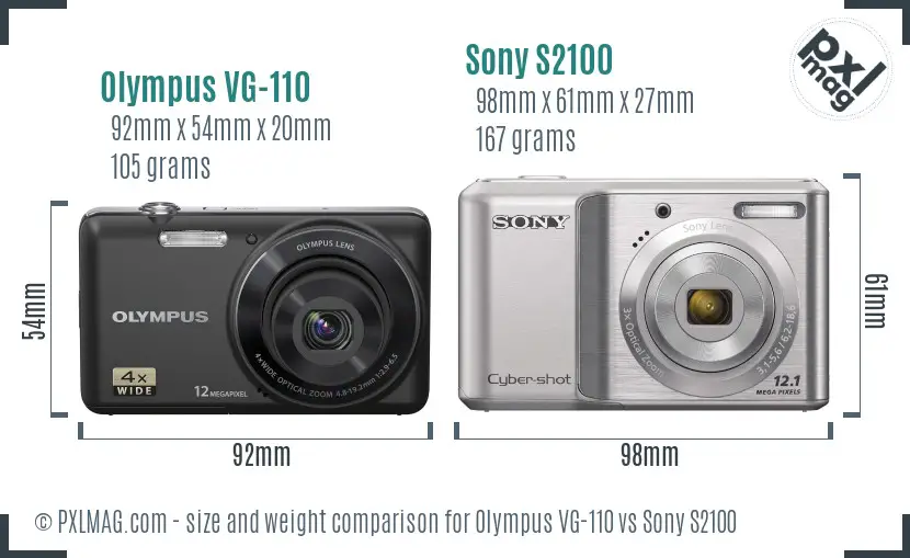 Olympus VG-110 vs Sony S2100 size comparison