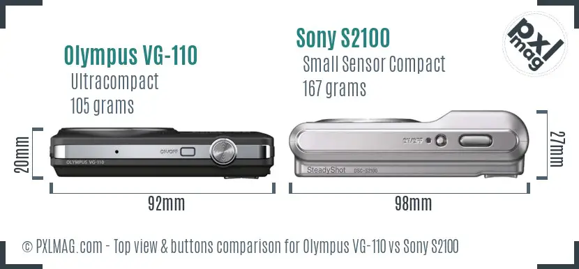 Olympus VG-110 vs Sony S2100 top view buttons comparison