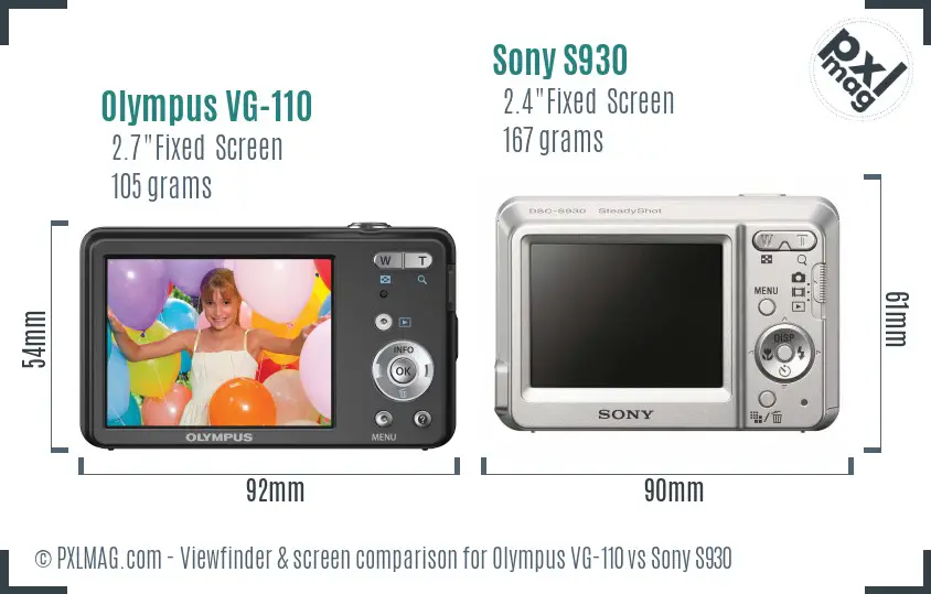 Olympus VG-110 vs Sony S930 Screen and Viewfinder comparison