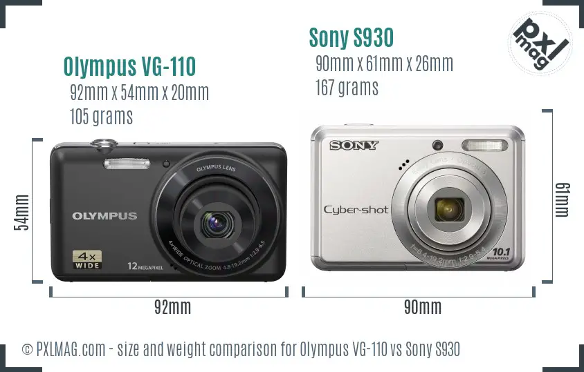 Olympus VG-110 vs Sony S930 size comparison