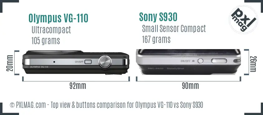 Olympus VG-110 vs Sony S930 top view buttons comparison