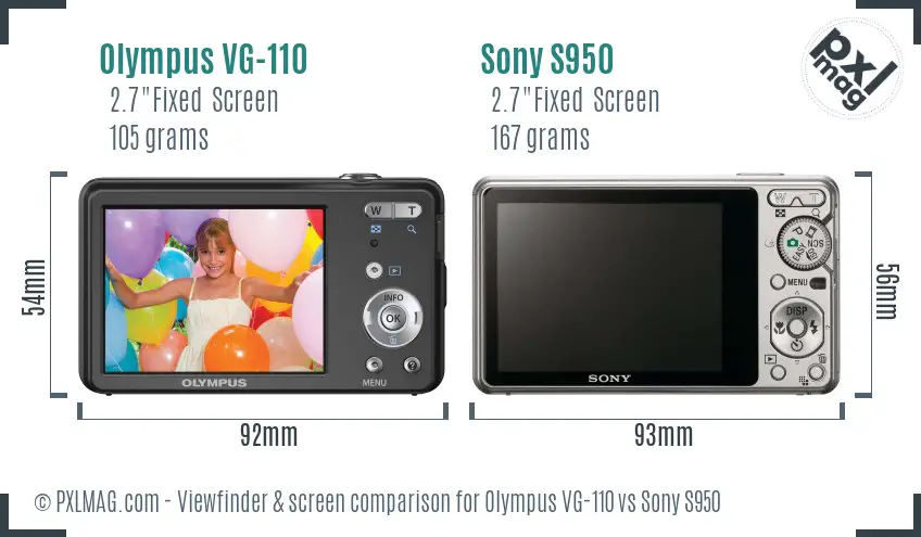 Olympus VG-110 vs Sony S950 Screen and Viewfinder comparison