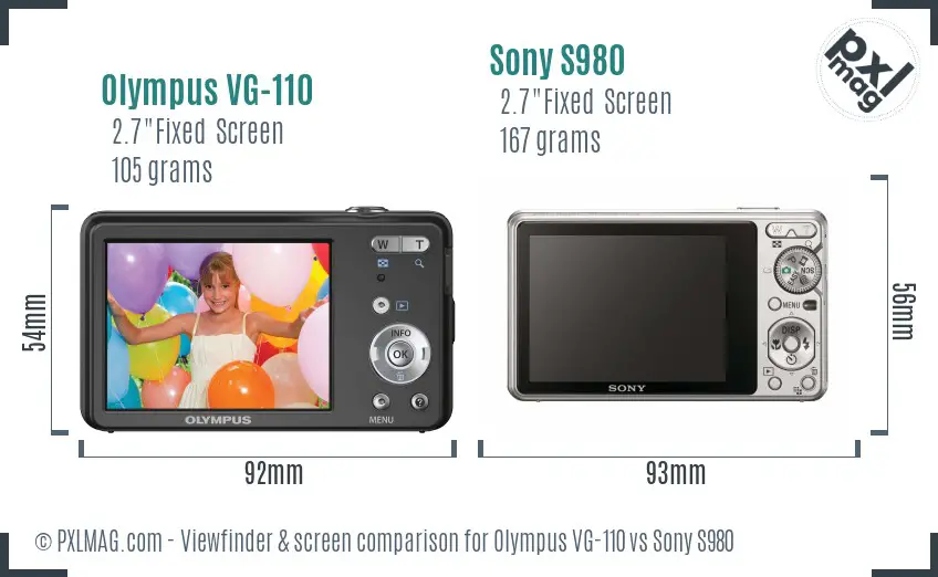 Olympus VG-110 vs Sony S980 Screen and Viewfinder comparison