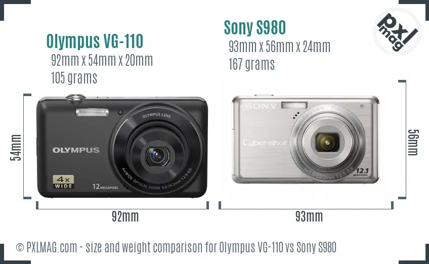 Olympus VG-110 vs Sony S980 size comparison