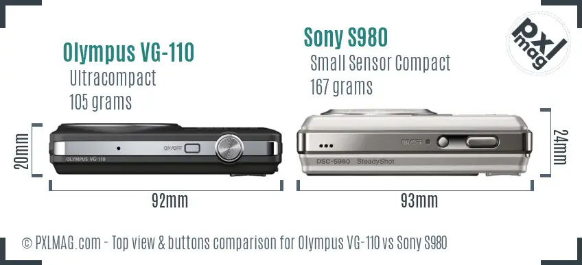 Olympus VG-110 vs Sony S980 top view buttons comparison