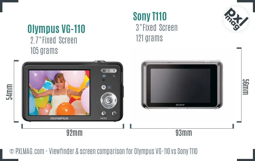 Olympus VG-110 vs Sony T110 Screen and Viewfinder comparison