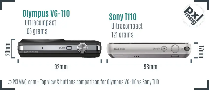Olympus VG-110 vs Sony T110 top view buttons comparison