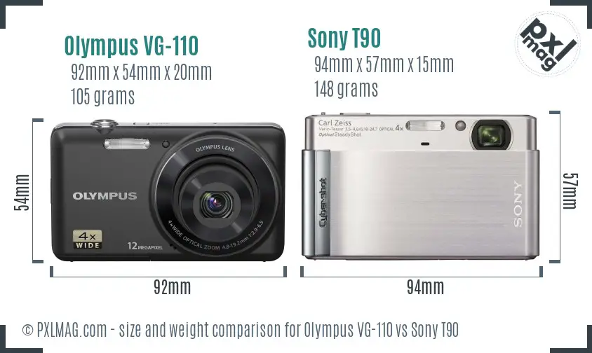 Olympus VG-110 vs Sony T90 size comparison