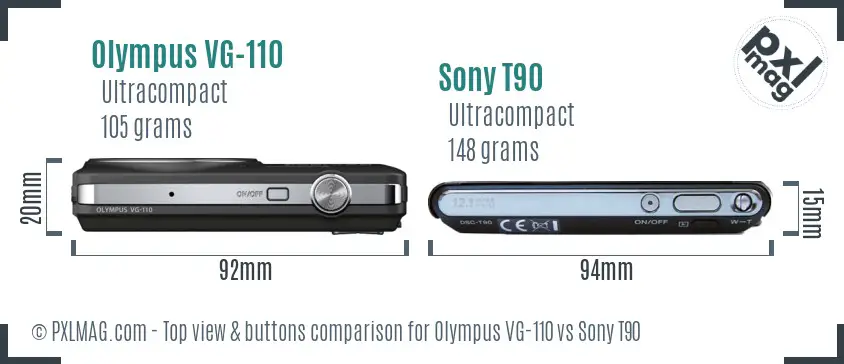 Olympus VG-110 vs Sony T90 top view buttons comparison