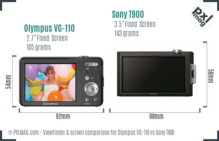 Olympus VG-110 vs Sony T900 Screen and Viewfinder comparison