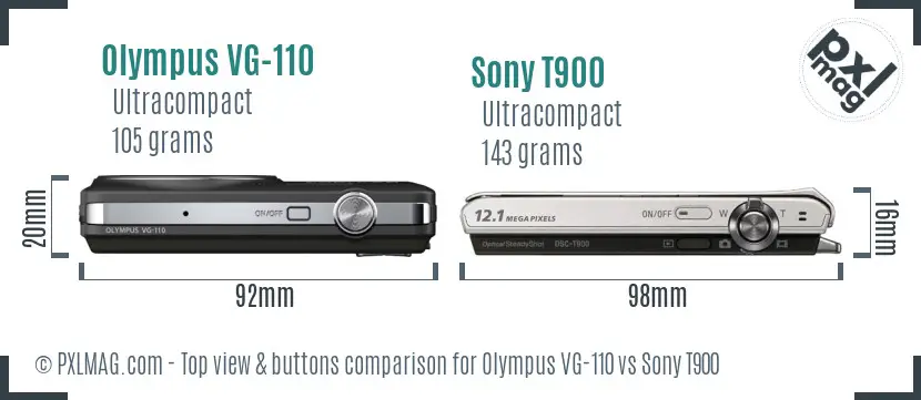 Olympus VG-110 vs Sony T900 top view buttons comparison
