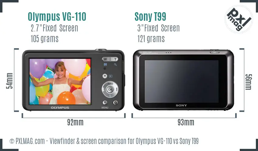 Olympus VG-110 vs Sony T99 Screen and Viewfinder comparison