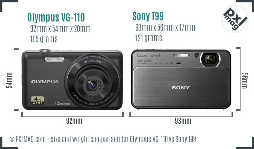 Olympus VG-110 vs Sony T99 size comparison