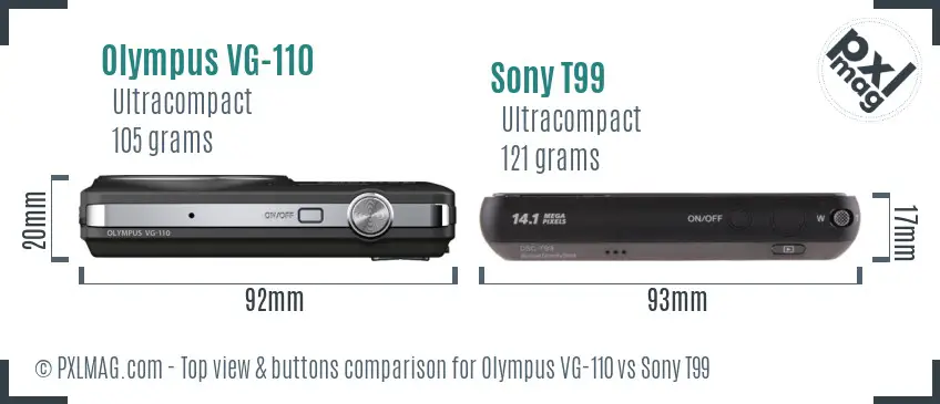 Olympus VG-110 vs Sony T99 top view buttons comparison