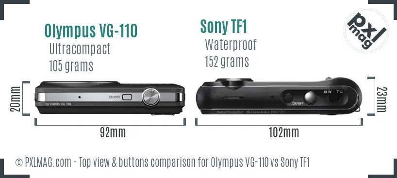 Olympus VG-110 vs Sony TF1 top view buttons comparison