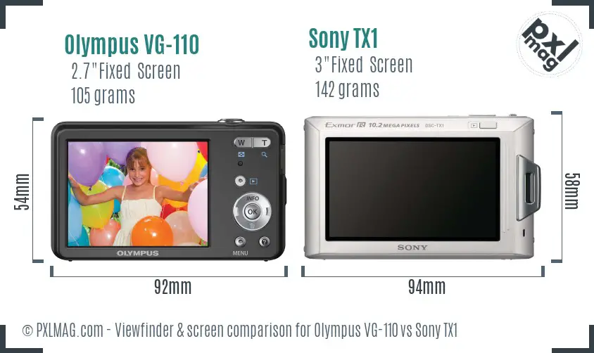 Olympus VG-110 vs Sony TX1 Screen and Viewfinder comparison