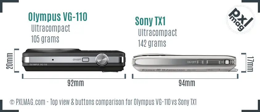 Olympus VG-110 vs Sony TX1 top view buttons comparison