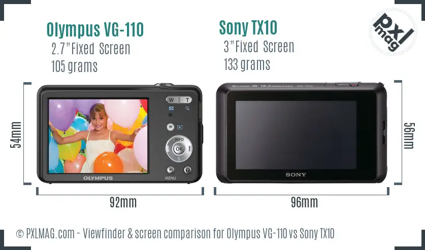 Olympus VG-110 vs Sony TX10 Screen and Viewfinder comparison
